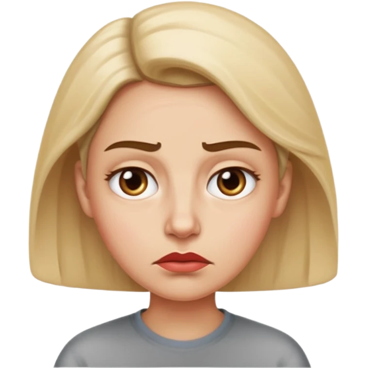 character with furrowed brows, slightly pursed lips, resigned expression, stress about the future but willingness to adapt, Apple iMessage emoji style emoji