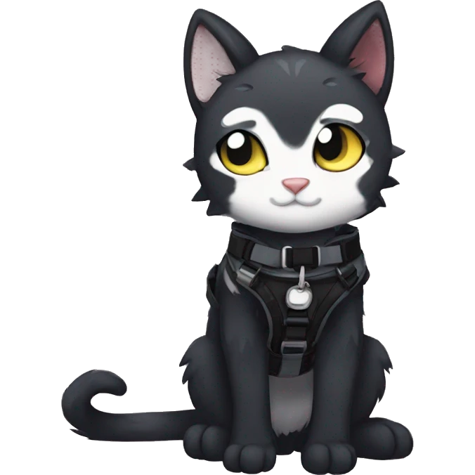 Anthro Black Cat-Fursona-Fakemon with Emo Hair-bangs with Chest Harness emoji