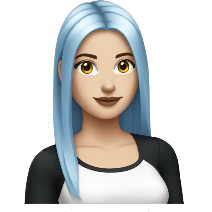 white girl with long straight dark blue hair wearing black crop top emoji