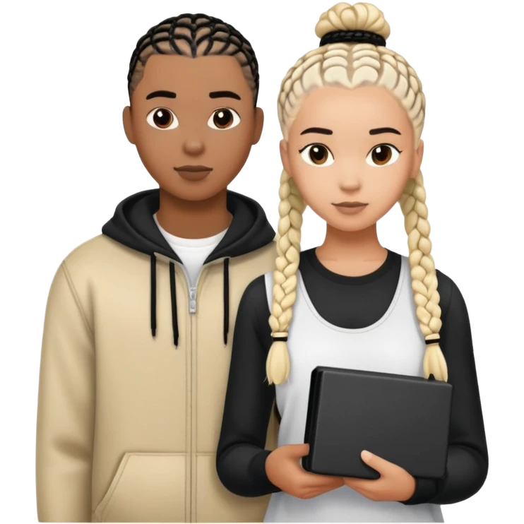 Teenage Interracial couple of a black woman with black coloured box braids and a white blonde man with a buzz cut  emoji