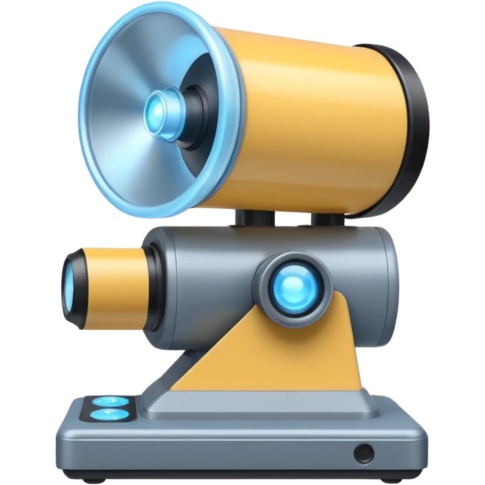 Flat emoji of a wrist-mounted hologram projector emitting a soft blue light cone, simple shapes, modern sci-fi style emoji