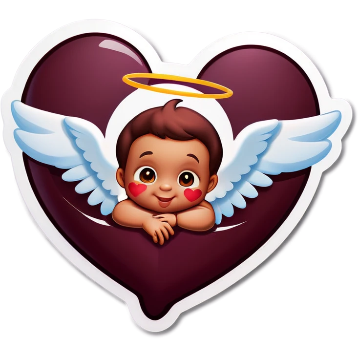 Deep maroon emoji heart with a little baby boy angel inside  emoji