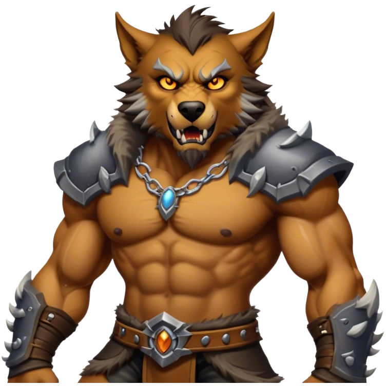 Cinematic Realistic WoW Worgen Portrait, captured in a dynamic, battle-ready stance, muscles rippling beneath his wild fur and tanned skin. His fierce, amber eyes and determined features, set against consistently detailed, worn leather attire, are rendered with dramatic natural lighting and high shine, embodying the raw, relentless fury of a worgen warrior in combat. emoji