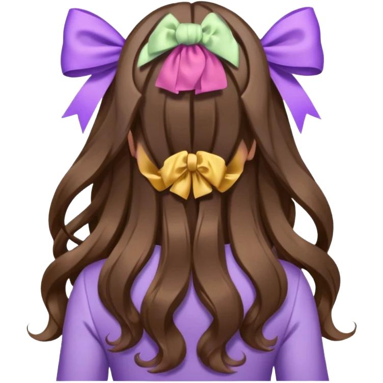 brown wavy long hair from behind with a medium lilac bow emoji