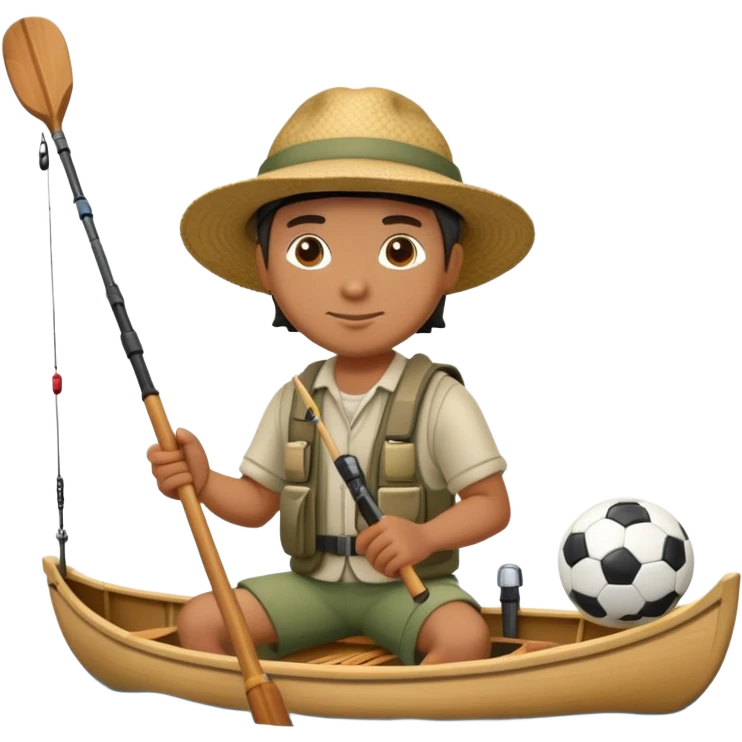 Pescador en una canoa e un pelota emoji