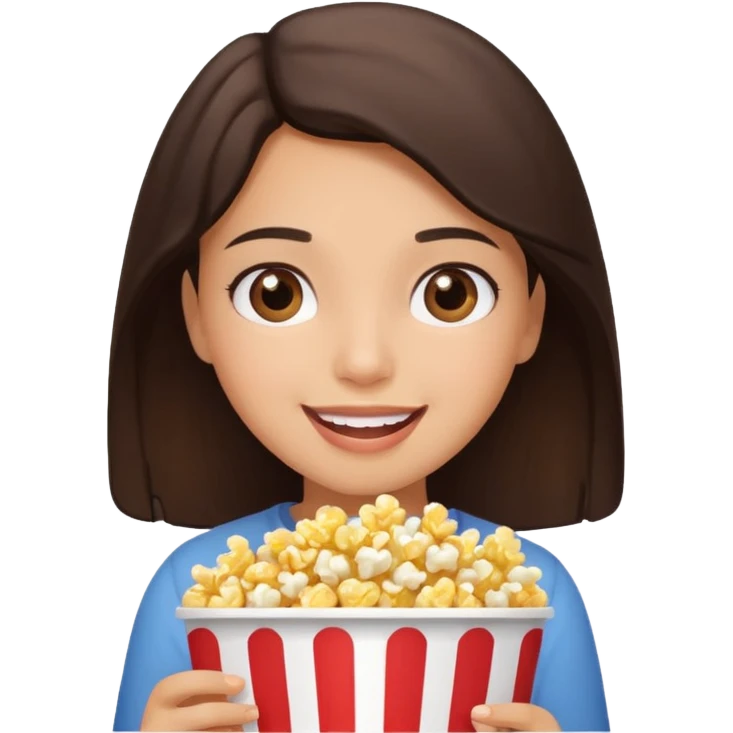 Hispanic girl eating popcorn watching emoji