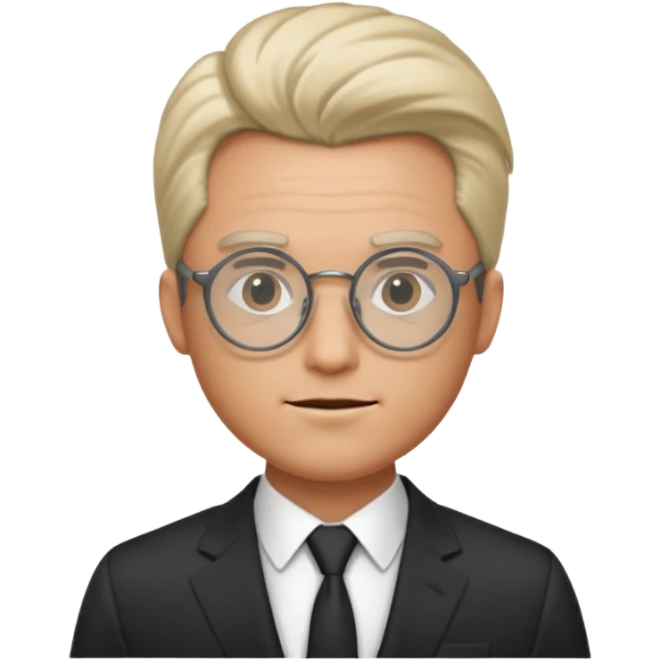 Man in suit with circle glasses, hair combed to the side emoji