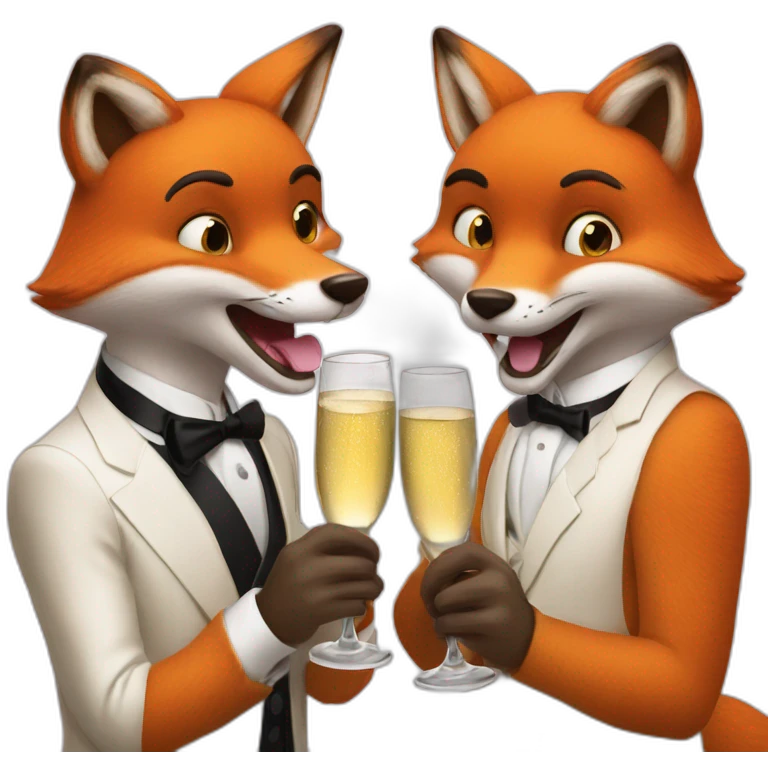 two foxes drink champagne emoji