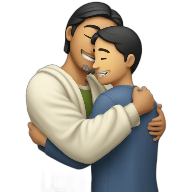 Asian male Berkeley student hugging jesus christ emoji