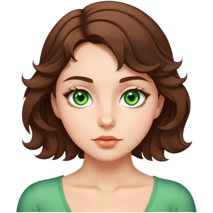 Girl with green eyes short brown wavy hair and butt chin  emoji