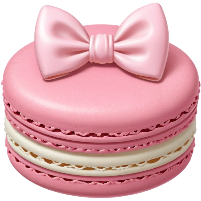 A pale pink and white macaron with a light pink bow on top. emoji