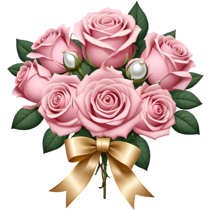 Elegant Victorian-style bouquet of dusty pink roses with pearl accents and a gold-trimmed ribbon emoji