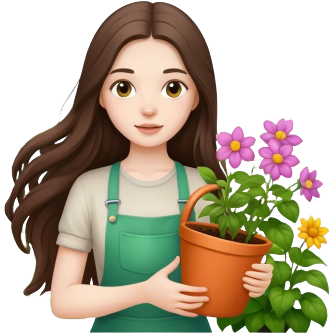 beautiful pale brunette girl with long hair gardening emoji