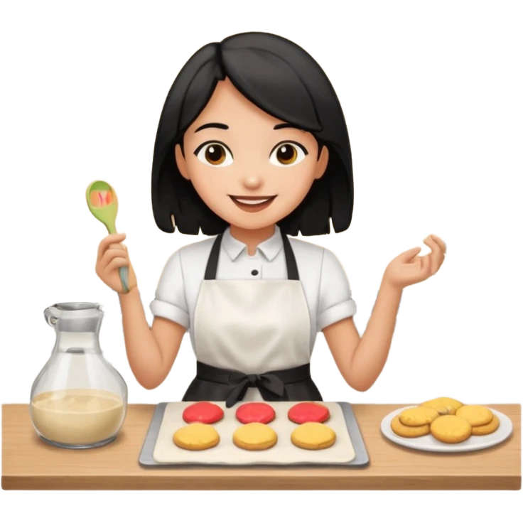 black hair light brown skinned girl making cookies emoji