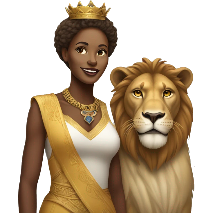 African American queen next to a lion emoji