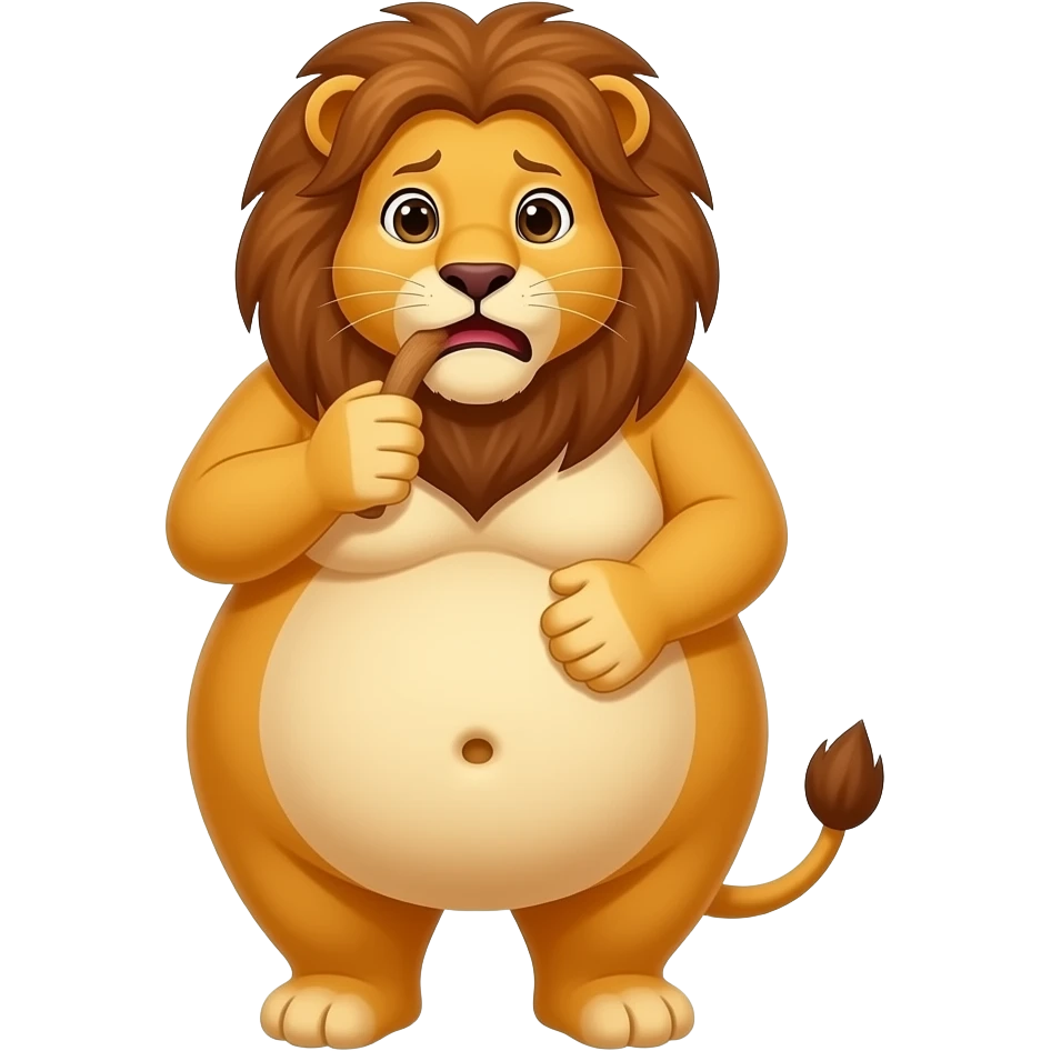 Make this Lion fat,make her eat until she is about to pop,she has a tummy ache,A bellybutton. emoji