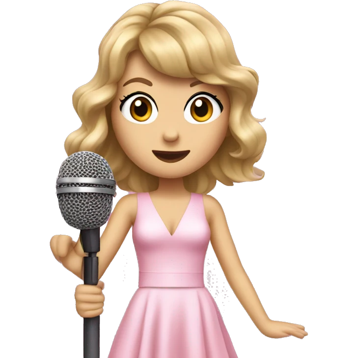 taylor swift with microphone dressed in pink emoji