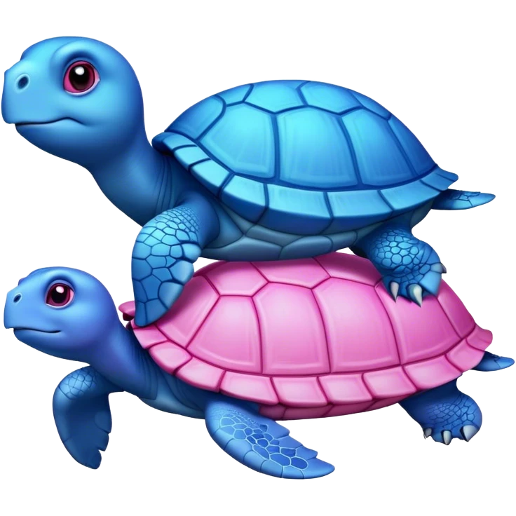 A blue turtle on top of a pink turtle emoji