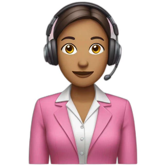woman Employee with headphone and microphone who is wearing pink office clothes emoji