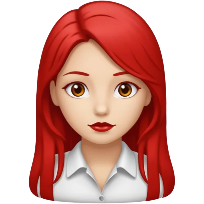 un sticker gracioso de una chica con un pintalabios en la mano de 18 años, de piel blanca con el pelo liso, largo y pelirrojo, ojos marrones emoji