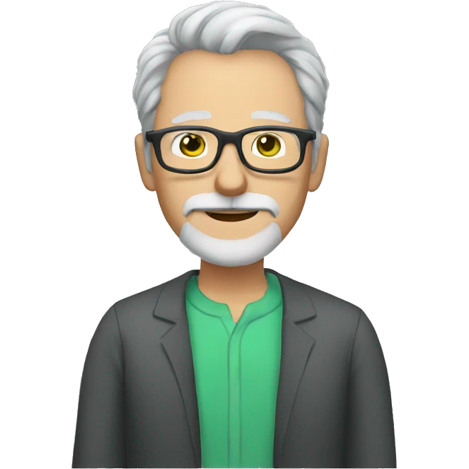 Mature man with gray hair and beard and glasses green eyes emoji