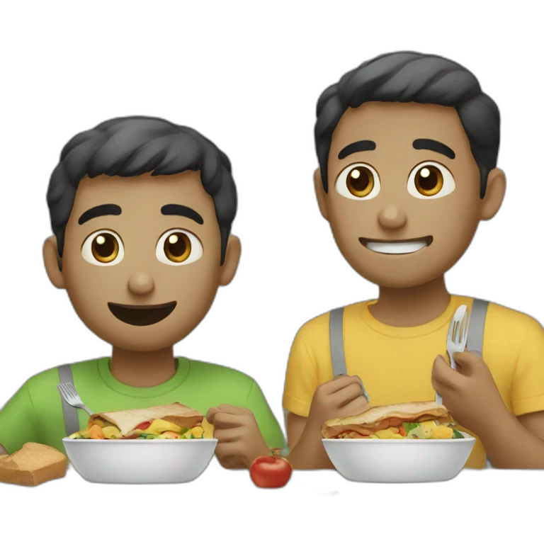 Two friends man eat lunch emoji