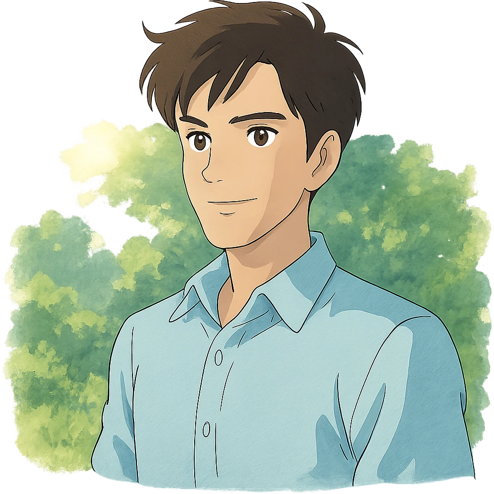 handsome guy, outdoors, sunlight and greenery emoji