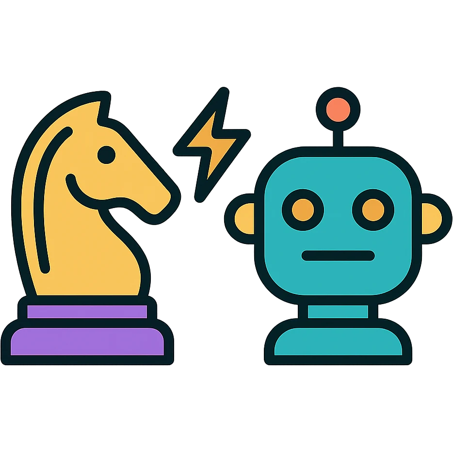 icon showing a chess knight piece symbolizing strategy facing a stylized robot head symbolizing AI with a subtle lightning bolt or digital connection between them in a modern clean style emoji