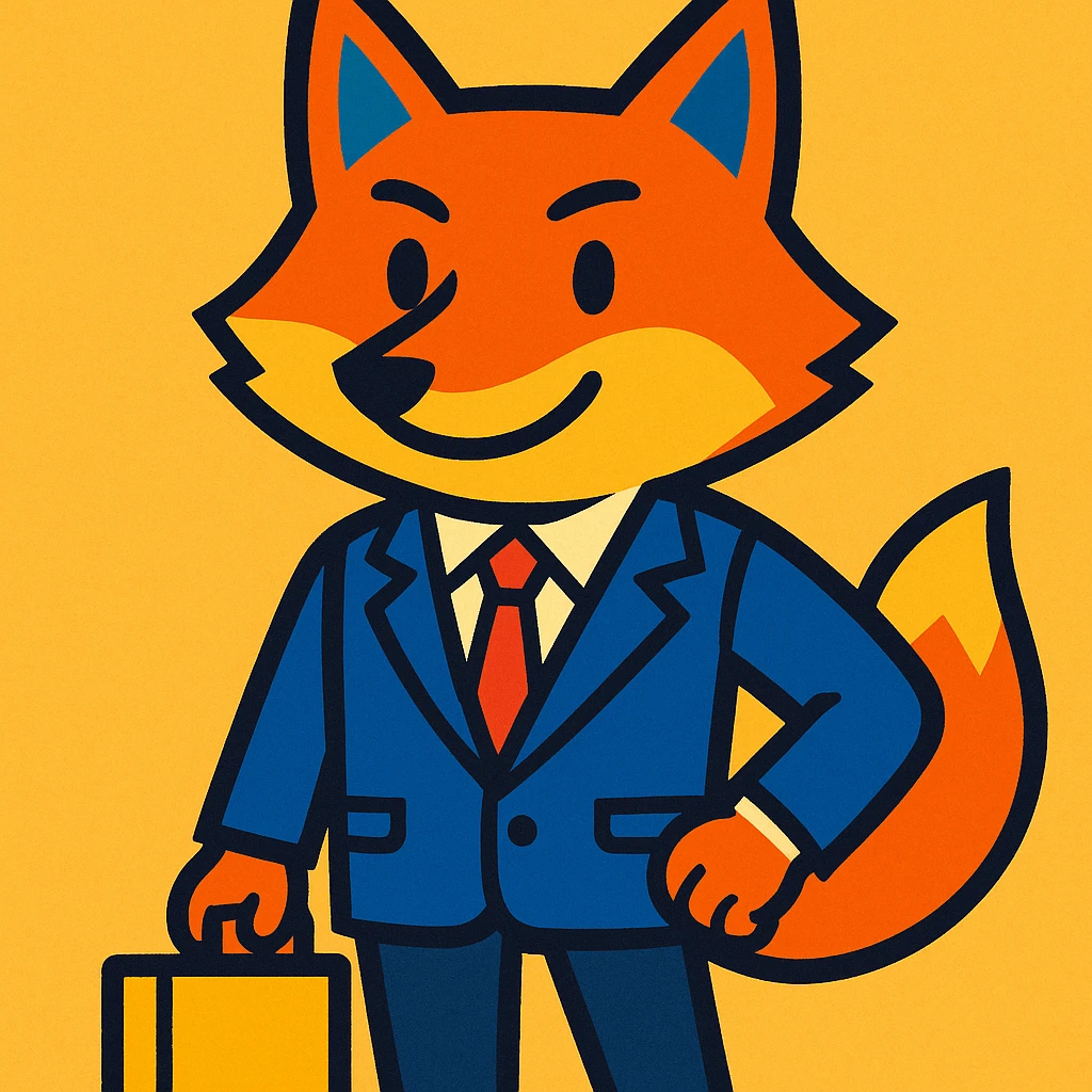 a fox in a business suit, vibrant toon style emoji