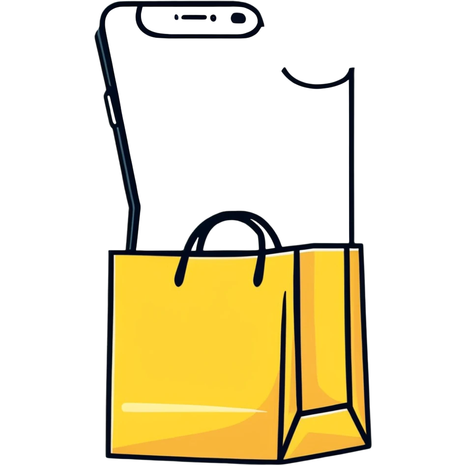 online shopping app with bag and smartphone emoji