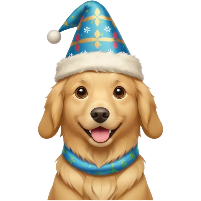 Dog in new yaer hat wrapped paper new yaer  emoji