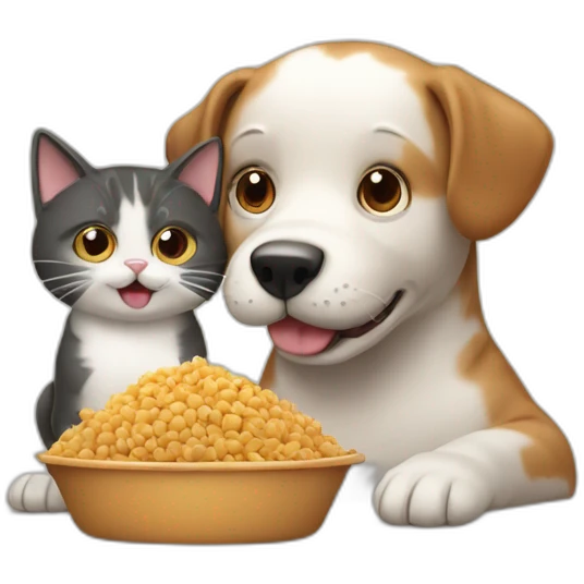 Happy dog and cat feeding emoji
