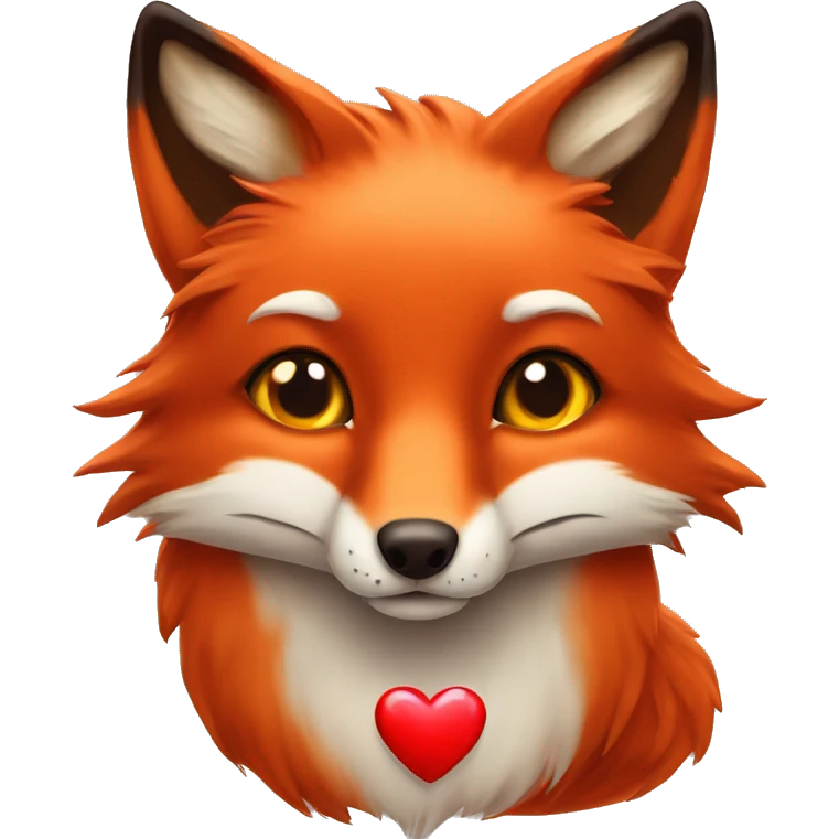 deep lush red fox face with tiny red heart instead of eyes emoji