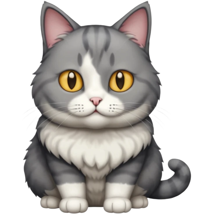 full body dumb looking large short hair dark grey and white cat emoji
