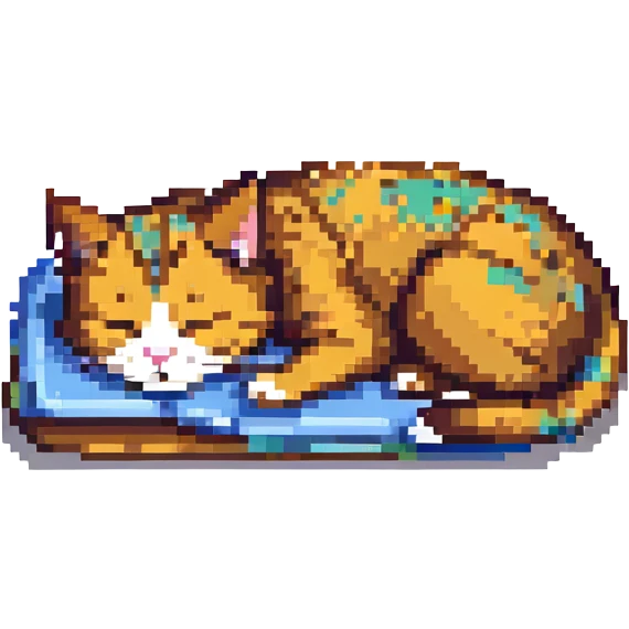 A pixel art cat, sleeping, simple and cute. emoji