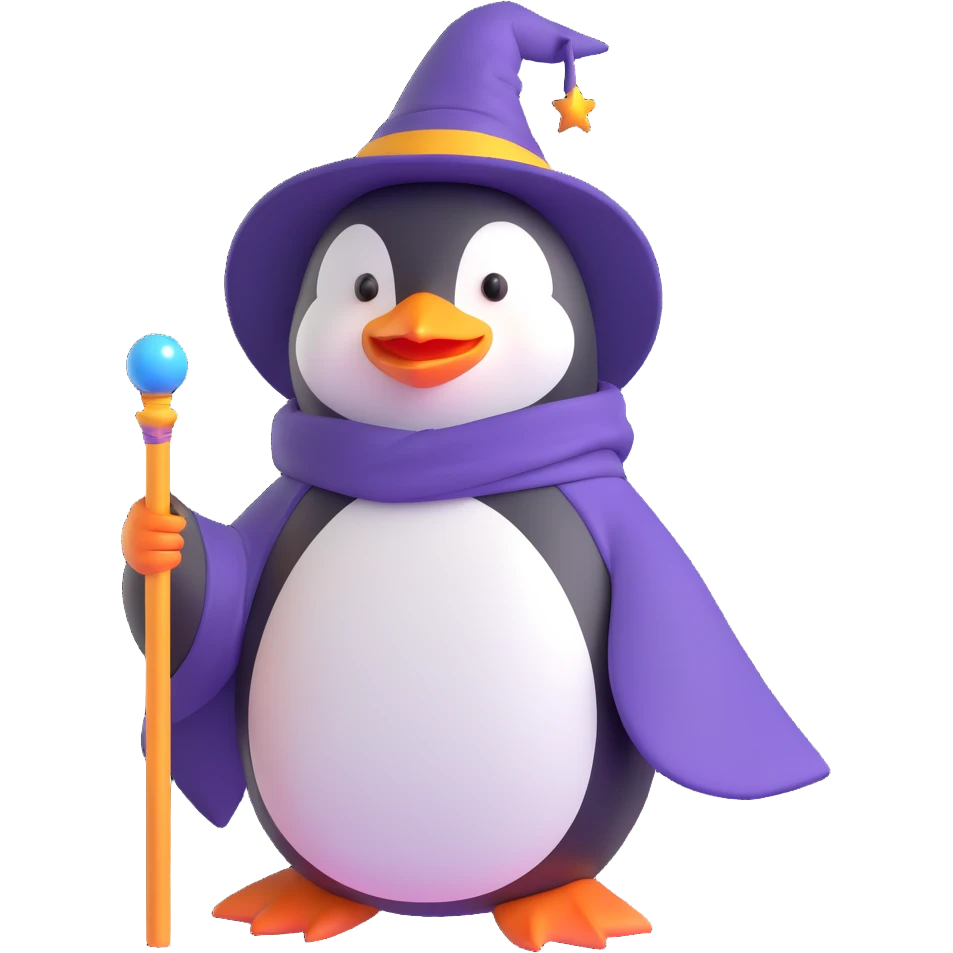 A penguin dressed as a wizard emoji