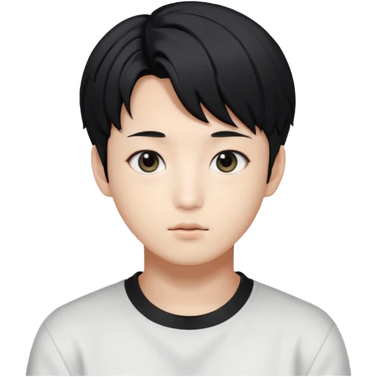 Korean boy with black hairs and black eyes, very beautifull like korean idol, and look like jungkook from bts emoji