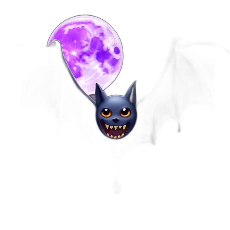 realistic full moon dripping purple behind with vampire bat wings flying in front emoji