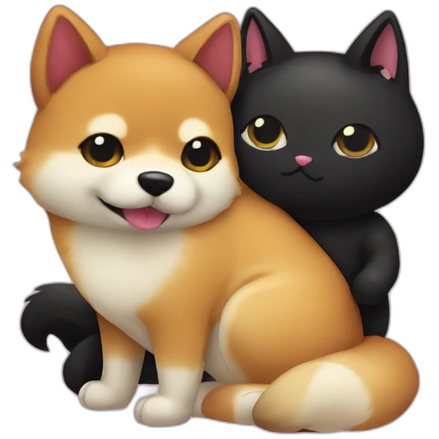 shibainu and black cat being-in-love emoji
