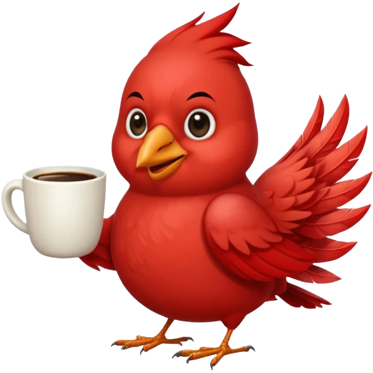 Happy cardinal bird with a cup of coffee emoji