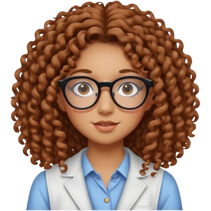 make a really curly hair, teen girl with glasses and little acne that looks like freckles longer like more than shoulder lengthcurly hair, and pretty withe makeup on giving clean girl vibes, and make her have tan skin more blush and really pretty, and the har is really really long

 emoji