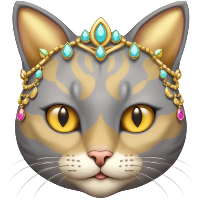 gray cat with gold jewerly on head, half body emoji