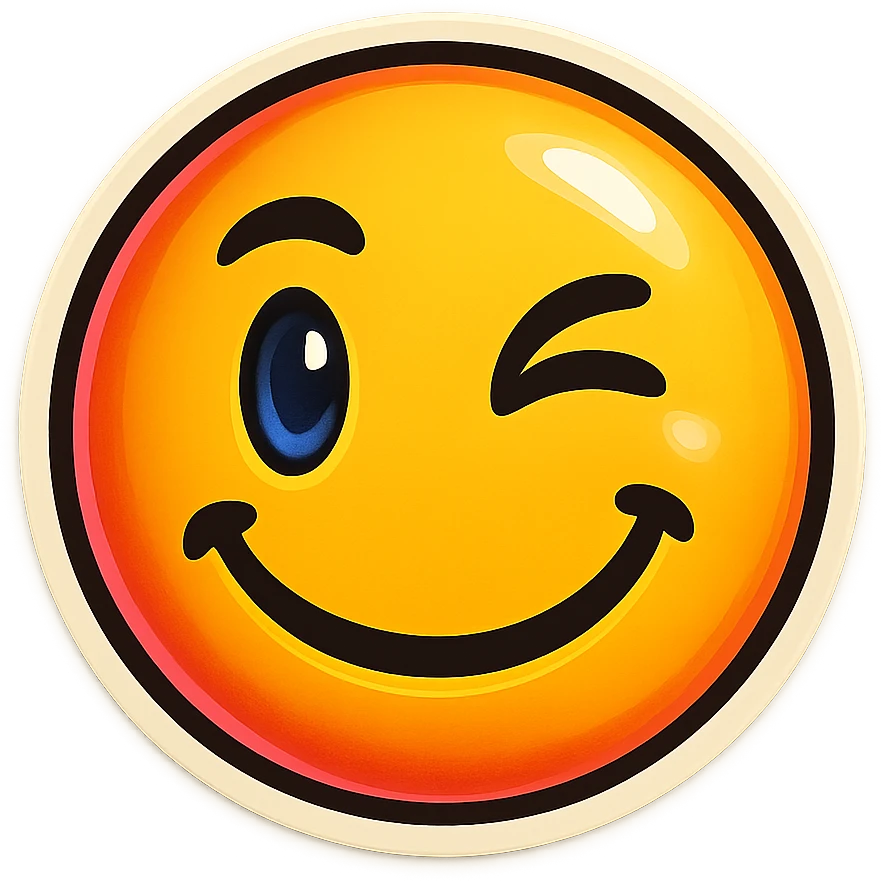 A face displaying a wink emotion. The sticker should have a transparent background with a clear outline. Ensure the sticker is neatly composed and does not extend beyond the edges. emoji