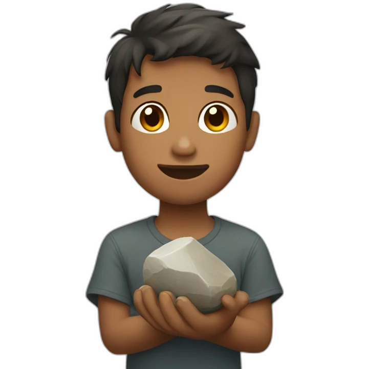 boy holding stone emoji