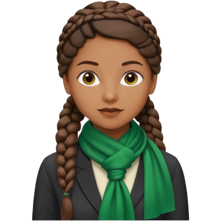 brown-skinned woman accountant with long dark brown side braid and green silk scarf, professional look emoji