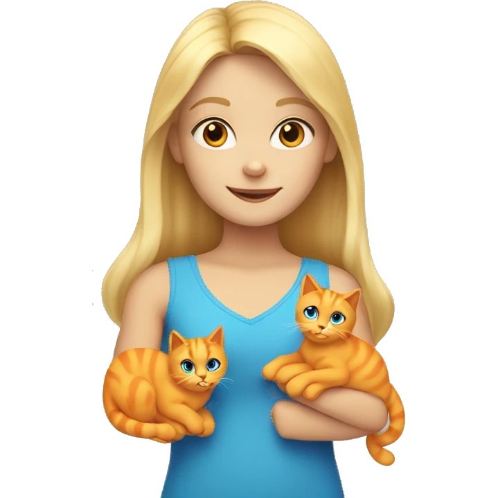 Girl with blonde hair blue eyes holds 3 Orange cats emoji