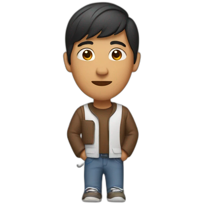brown asian man with computer and EarPods in ears emoji