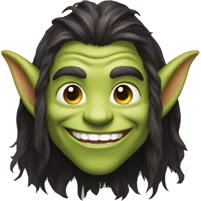 goblin dark long hair big smile emoji