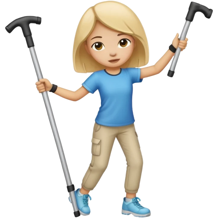 Girl dabbing with crutches on emoji