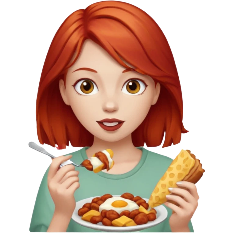 white girl with red hair eating food emoji
